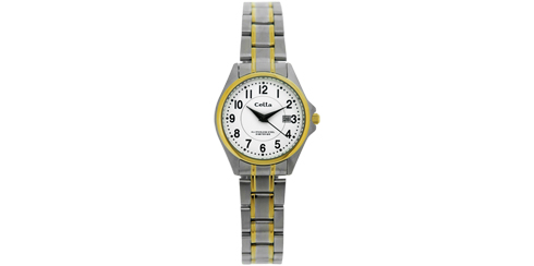 Relogio celta sra.bicolor brac.aÇo mostrador branco arabe c/ calendÁrio